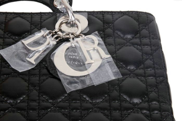replica jumbo lady dior lambskin leather bag 6322 black with silver hardware